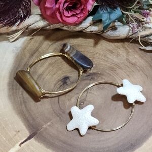 2 Gold Tone Wire Wrapped Starfish and Stone Bracelets